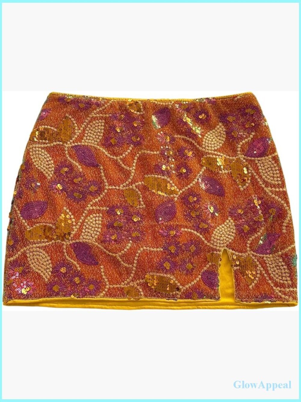 Sequin Sparkle Skirt with Floral Split, Low Rise, Lightweight, Mini Length